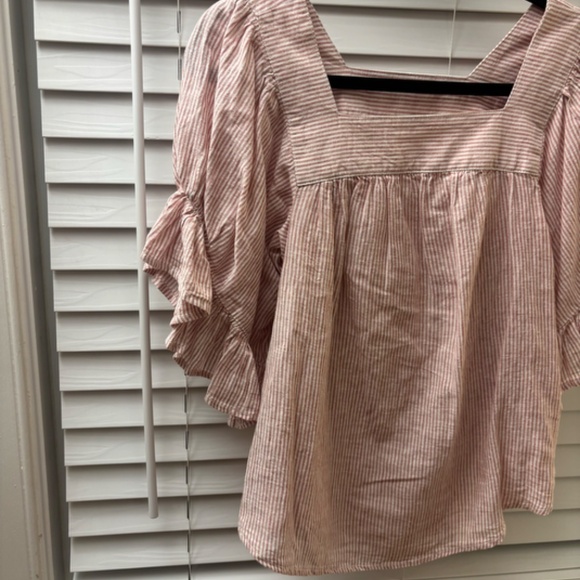Women's Square Neck Linen Blend Striped Pink Shirt Size XS - Picture 2 of 5